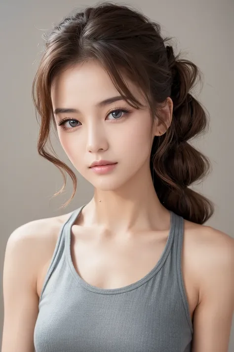 ((Highest quality, 8k, masterpiece :1.3)), One girl, Beautiful woman with slim abdominal muscles :1.3, (Random Hairstyles :1.2), Oversized tank top :1.2, Highly detailed face, Fine grain, double eyelid, Underarm