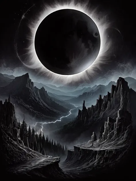 black background ,haze , distress, valley , eclipse, spirits,