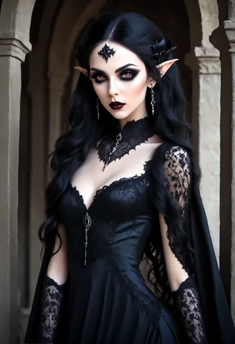 create an image of the most stunningly gorgeous beautiful perfect sexy vampire elf, beautiful perfect face, long luscious eyelas...