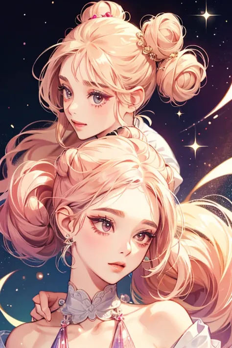 She looks very similar to Mamapatchi, except she is peach, has eyelashes, and has two hair buns on the sides of her head instead of just one in the middle. SPARKLE; GLITTER