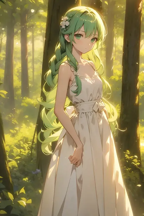 Anime, girl, red hair, green eyes, Gothic gown, Rosemary-themed gown, Rosemary pattern on gown, Rosemary in hair, Rosemary on hair, Rosemary-coloured princess gown, Rosemary in a braid, long hair, braids, Rosemary braided into hair, very detailed, master p...