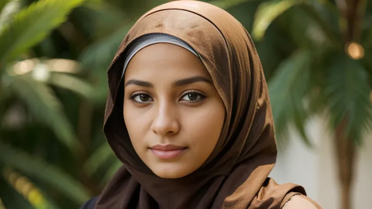 Une jeune femme marocaine et musulmane, aged 26. Elle porte un hijab légitime et un long jilbab. Her skin is tanned brown . She has hazel and dark brown eyes.. Sa longueur est de 158 cm et son poids est de 65 kg. Son nez est gros