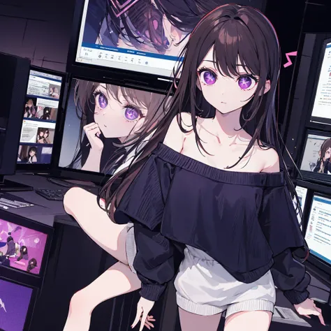 ((Best quality)), ((masterpiece)), (detailed), attractive girl, monitor in place of the head, cursor on screen, long off-shoulder sweater, slender legs, Violet eyes, brunette Your eyes are like two cursors Flashing on your face. 
I swear to you by the moni...