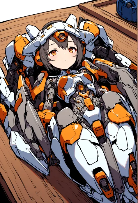 mecha girl, in a table