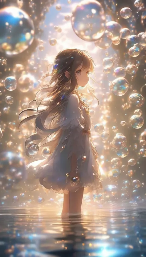 masterpiece,extremely best quality, official art, cg 8k wallpaper, (Fantasy Style:1.1),
(Animated screenshots, magic, stretched girls, and lots of reflection bubbles floating in the air floating on reflective bubbles:1),
looking up, light particle, highly ...