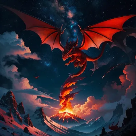 volcano,Small Dragon,multiple,,a lot,fly in the sky,Red Scales,Sharp Claws,Spit flame,Wyvern,violent,danger,