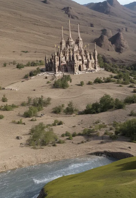 hay muchas cavidades invertidas (diferentes habitaciones, unidas por salientes de mandelbulb que forman pasadizos) in the middle of an underground canyon that makes up a mandelbulb mud village at different heights with many balconies and stalactites and st...