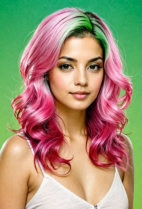 1 garota, animal_ouvidos, gradiente, gradiente_Fundo, verde_Fundo, olhando_no_visualizador, rosa_Cabelo, Solo de JM