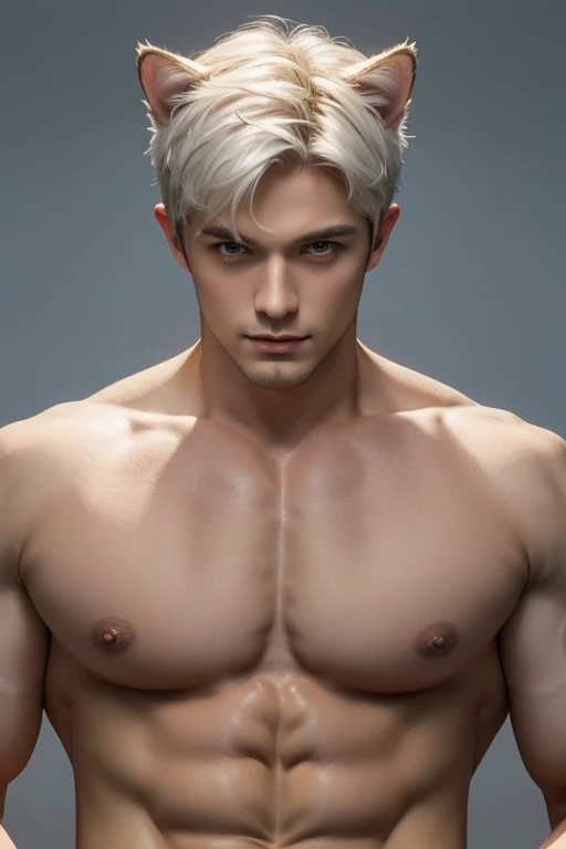 4k, high resolution, best quality, masterpiece, perfect color, perfect shade, perfect lighting, Posted by e621, ((portrait)), ((handsome man)), perfect male figure, Short hair details，chest muscles，abdominal muscles，Naked torso，Detailed face, perfect face,...