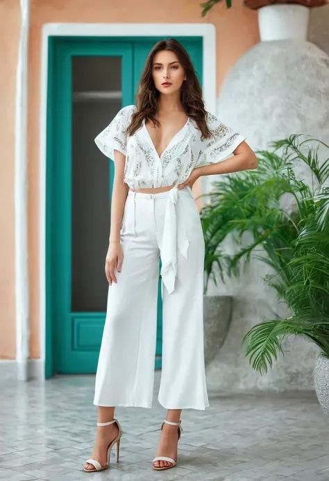 , Beautiful attractive woman , stand up, beautiful modern summer style, full-length 