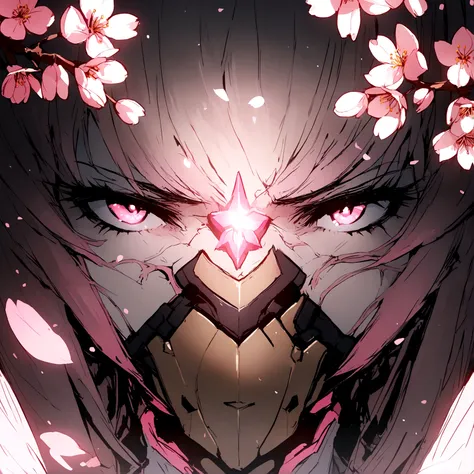 Pink mercy from overwatch surrounded by cherry blossoms