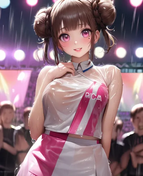 One Girl、Looking at the audience、lovely,
Beautiful pink eyes、Two brown double hair buns , Mole under the eye、Plump and glossy lips、Heart-shaped choca、Dance team uniforms、Her name is Rico,smile、ー、。.。.。.。.。.。.。.。.。.。.。.。.。.。.。.。.。.。.3D、Realistic、
Dance team ...