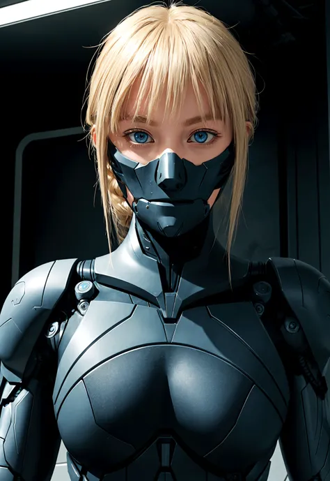 Alien biomechanics in a stealth suit,, Blonde, blue eyes, masterpiece, is attractive, looking at the audience