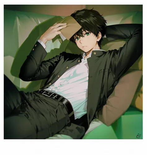 oreki houtarou, 1 boy, uniform, black eyes, black hair, nipples, bulge