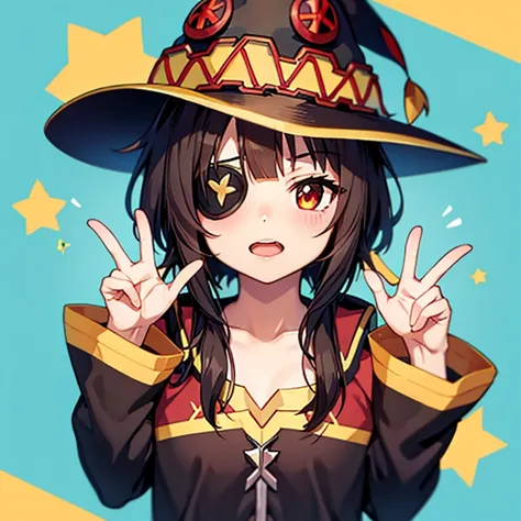 Eye patch、Megumin、(chibi), full body, (masterpiece), highest quality