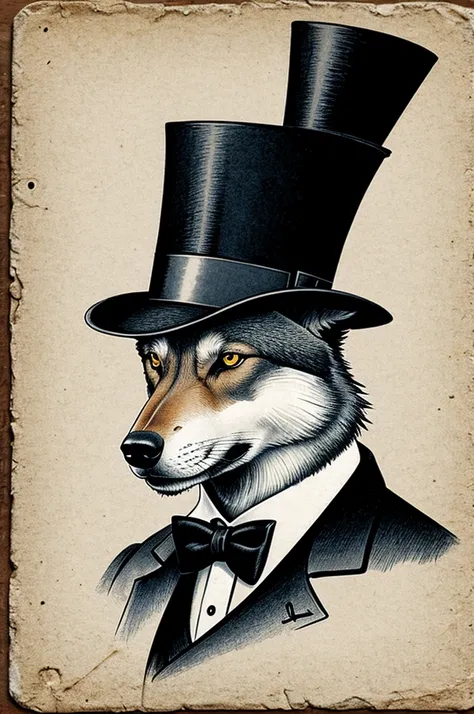 logo of a wolf with elegant top hat