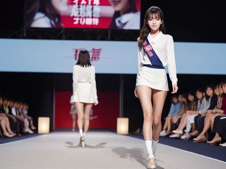 An extremely beautiful Japanese high school girl race queen who highlights her beautiful legs、Photographed walking down the runway at Triumph&#39;s new underwear fashion show、She is an eternal idol who combines a clean look with modern charm.。 She creates ...