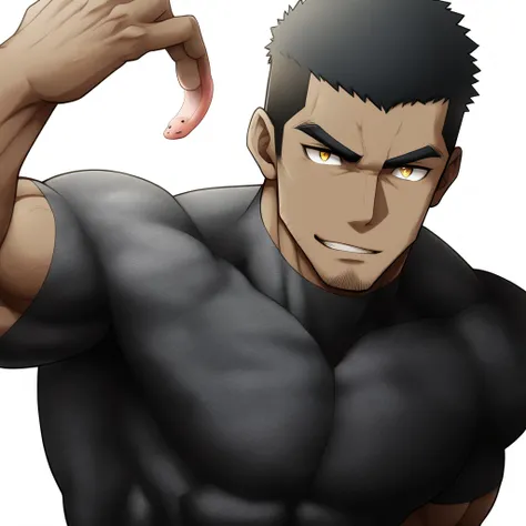 one negro, anime characters：Gyee, Hibino Kafka, Muscle Sports Student, negro black skin, Very Black, 1 muscular tough guy, Manliness, male focus, Dark grey turtleneck tight T-shirt, T-shirt with snake skin scale texture, Regular symmetrical pattern, Very t...