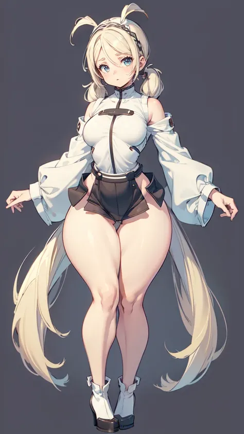 blank background, (((full body))), (masterpiece), ((best quality)), (very short girl), flat chest, short twintail, (wide hips:1.8), (thick thighs:1.5), (very short skirt), toeless footwear