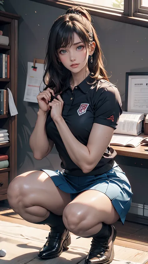 Beautiful Japanese woman in golf wear, Real person, Detailed body, squat, Live Action, Glasses, Skirt flip, office lady