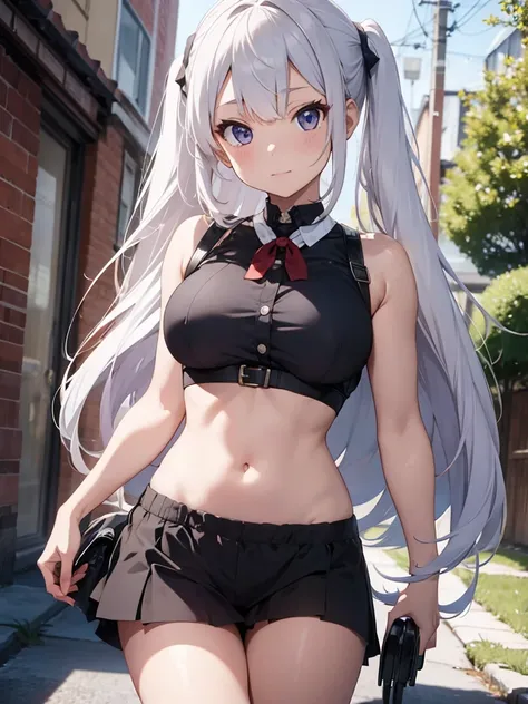 Miko ,large breast , white hair, Long hair,full body