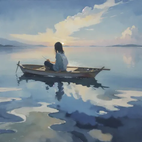 Tranquil voyager girl, Surrealism, Paint in watercolor style, Photorealism