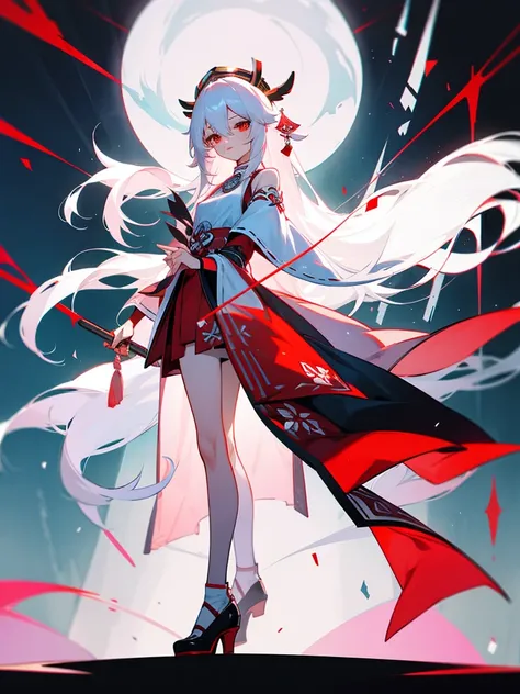 Miko dressed ,goat horn, white hair, Long hair,full body