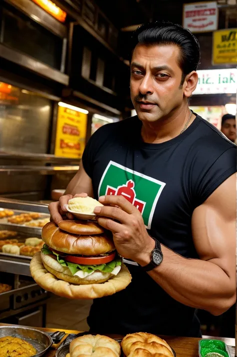 Salman Khan eating Vada Pav in Mumbai.