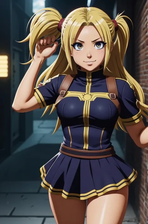 Chica de pelo marron oscuro, ojos celestes, screenshot boku no hero academia