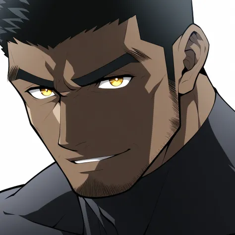 one negro, anime characters：Gyee, Hibino Kafka, Muscle Sports Student, negro black skin, Very Black, muscular tough guy, Manliness, male focus, Dark grey turtleneck tight T-shirt, Regular symmetrical pattern, Very tight, muscular male, muscular, only, Uppe...