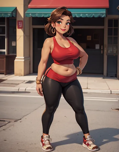 ((Masterpiece)), ((Best Quality)), (4K quality), CARTOON, ANIME, CARTOON ARTSTYLE, (half-body-shot (front shot):1.3),(Detailed face:1.2), (Detailed eyes:1.2),(pudgy figure:1.2) ultra-detailed, 1girl, alone, Latina, 42-years-old, milf, mature female, (tan-b...