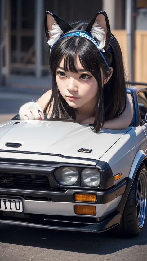 Masterpiece, 4k, Bokeh, beautiful face, (Cat ears:1.3), TOYOTA SPRINTER trueno, 
AE86, Trueno