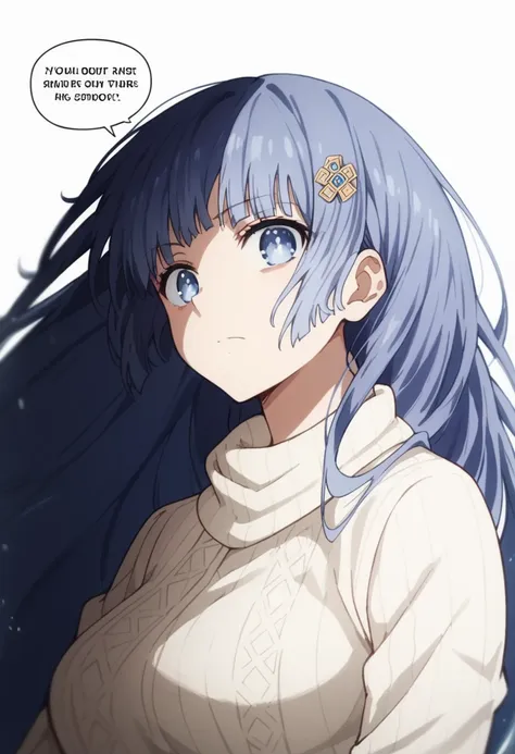 Score_9, Score_8_up, Score_7_up, anime_font, mikuizayoi, miku izayoi, bangs, blunt bangs, hime cut, hair topper, long hair, blue eyes, blue hair, solo, big breasts, nahidwin, speech bubble, english text, ((close-up))