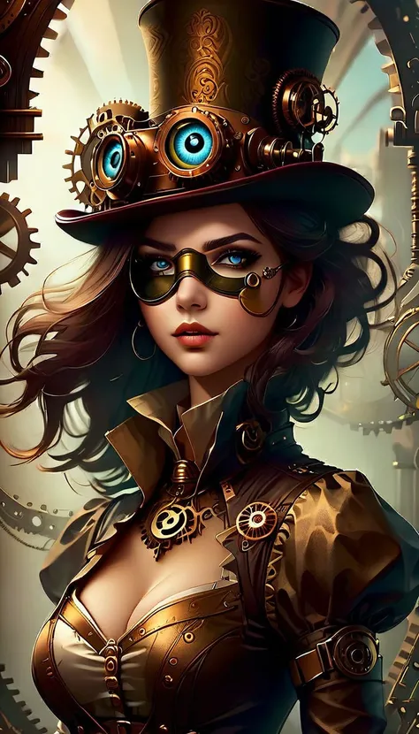 ((a steampunk girl with an eye patch:1.5)), beautiful detailed eyes, beautiful detailed lips, extremely detailed face, long eyel...