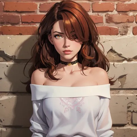 ultra realistic 8k cg, masterpiece, ((ultra detailed background, delicate pattern, intricate detail)), best quality, intricate details, chromatic aberration, 1girl, long hair, golden hair, messy hair, red highlights, hair over one eye, sharp eyes, choker, ...