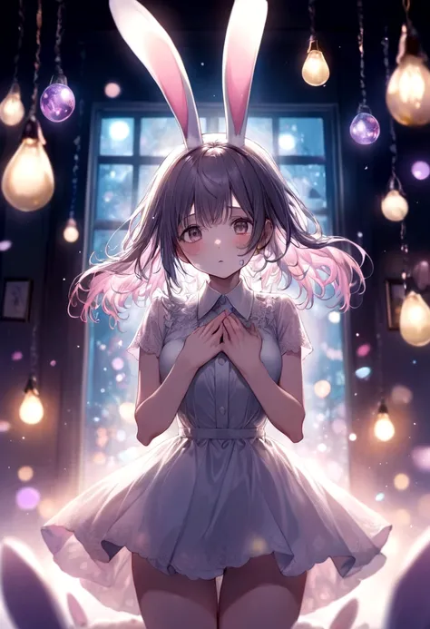 Hallucinations, Fantasy , nightmare , Insane Dream , Bokeh Female Bunny , Please pull it out with my body. , room