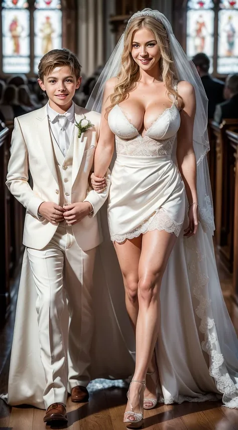 ((mother bride and 1 teen son groom as loving couple bridal march scene:1.5)), (one ultra sexual incredibly gorgeous pale norweg...