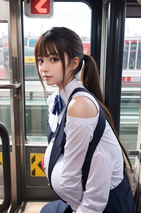 railway uniform、Big Breasts、Twin tails、beautiful girl、cute、
