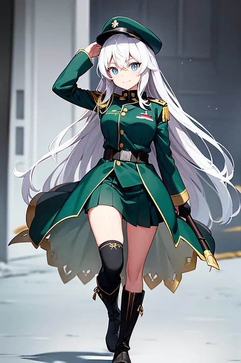 content: an anime woman in a military uniform with a sword visible in a scabbard. she wears a hat inspired by ww2 german militar...