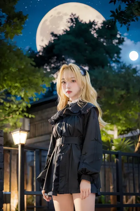 yami , star night, stars , night , outside, moon, full moon, blonde_hair, red eyes