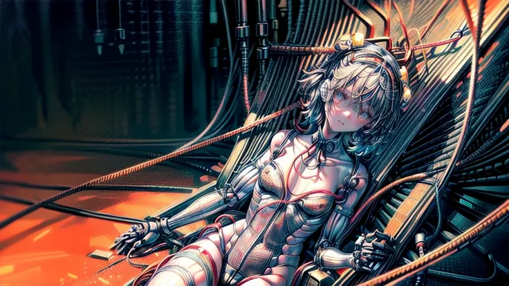 (((masterpiece))), (((Highest quality))), ((Very detailed)), (Highly detailed CG illustrations), ((Very delicate and beautiful)),(Cute and delicate face),Light,((1. Machine Girl)),alone,whole body,(Machine made joints:1.4),((Mechanical Limbs)),(Muscle swel...