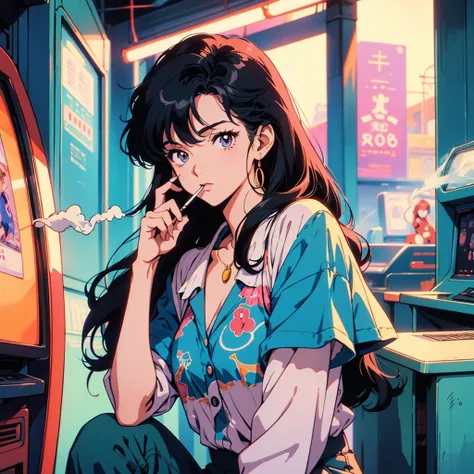 retro arcade anime girl, 80年代のanime atmosphere, 80s anime style, retro anime girls, 1980's anime style, retro anime images, anim...