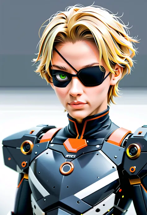 Arafed a picture of a human male spy, wearing dark suit, wearing ((mecha eye patch, eye patch covering only one eye: 1.5))exquisite beautiful male, blond hair, short crop hair, green eyes, eye patch has intricate mechanical part in it, high society gala ev...