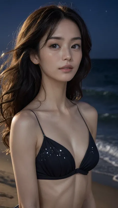 8k, masterpiece, RAW Photos, Highest quality, Realistic, Very detailed, Depth of written boundary, Cinematic Light, Anatomically correct body, 
(One elegant beautiful mature woman:1.2), 
Wavy black long hair, Very beautiful face, Exquisitely detailed face,...