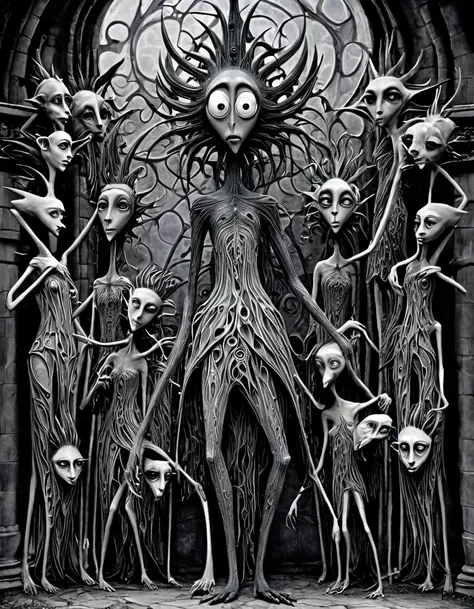 Animales, chimeras and beings of the Romanesque, todo con un aspecto surrealista y propio de Tim Burton.