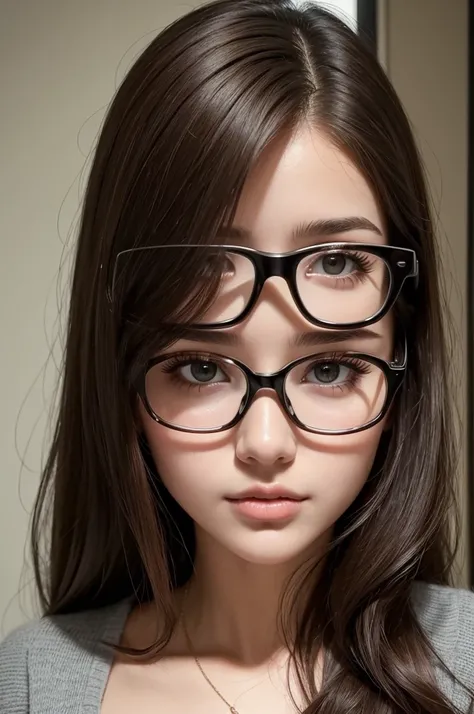 ((best quality)), ((masterpiece)), (detailed), perfect face uma mulher de 20 anos, cabelos longos, dark brown hair color Wears prescription glasses dark eye color girl passionate about mathematics 