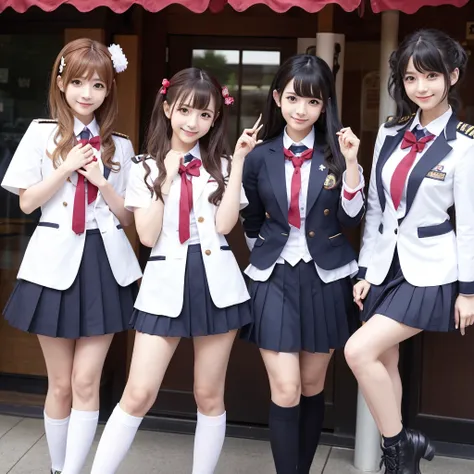 Highest quality、Real People、Japanese 3-person idol group、cute、Uniform Cosplay