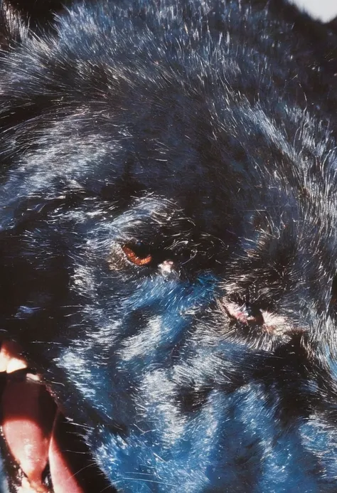 close up angry blue dog eyes