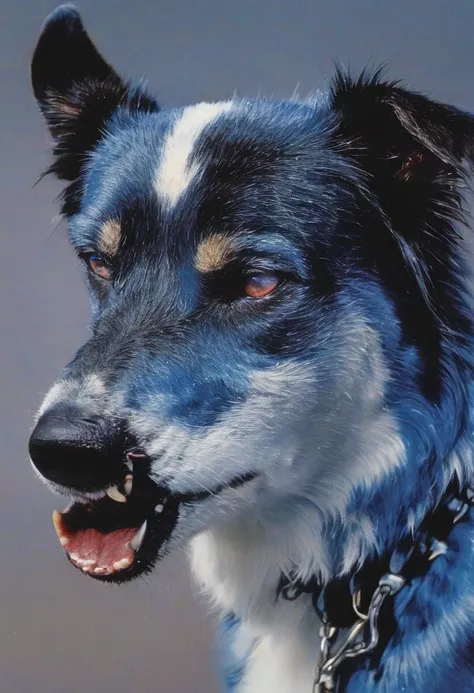 close up angry blue dog eyes