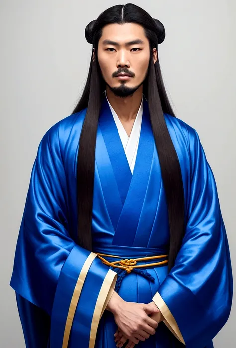 Close up of man with long hair wearing blue robe, Inspired by Oh Do-ja, Work inspired by Jojbai, Inspired by Woobin, by Jay Yang, Works inspired by Zuderun, Guandosung(Guan Daosheng)inspired by, heise jinyao, Inspired by Dong Yuan, xianxia hero, Inspired b...